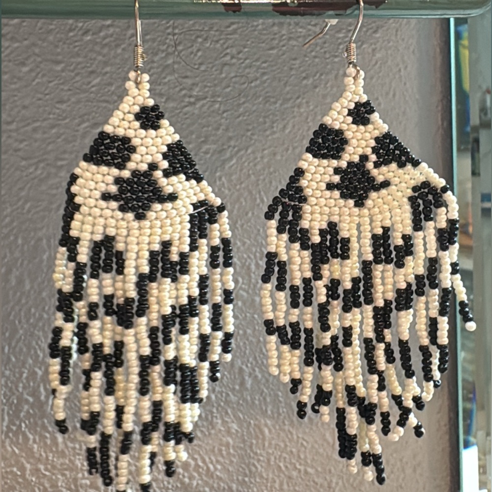 Black and White Beaded Earrings